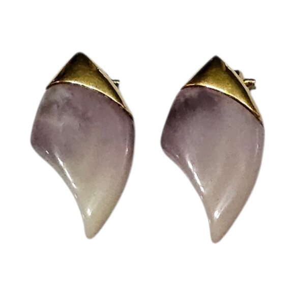 VTG Signed Givenchy Clip On Earrings Gold Tone Purple Stone Horn 1979 70s - Picture 1 of 8
